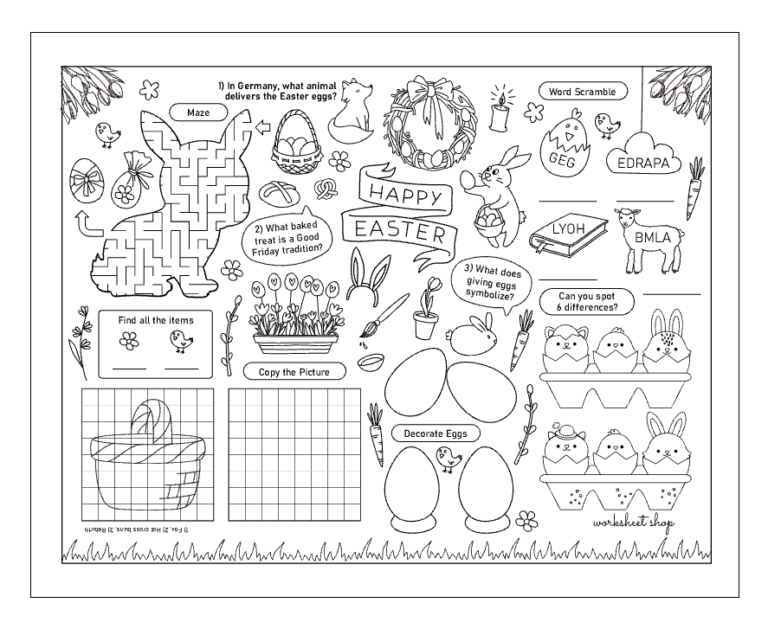 Doodle style Easter activities for kids