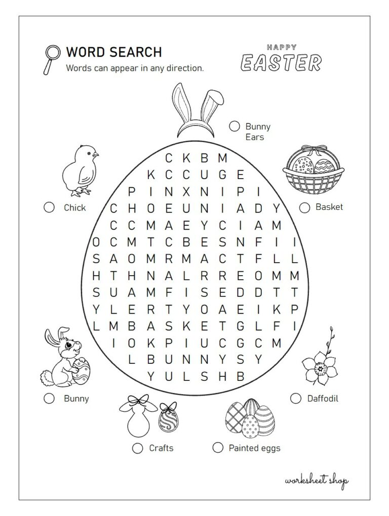 Easter egg shaped word search