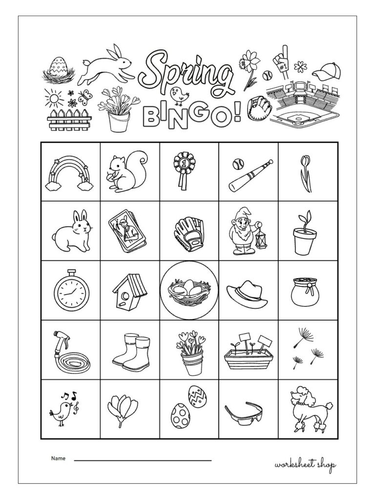 spring bingo, baseball, Easter, St. Patrick's day activities